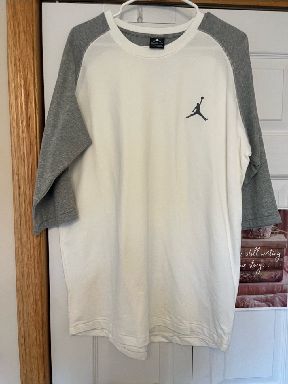 Jordan Men’s White Shirt with Gray Raglan Sleeves